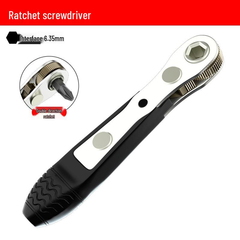 Dual-Action Ratchet Right-Angle Screwdriver Set with Short Phillips & Slotted Bits