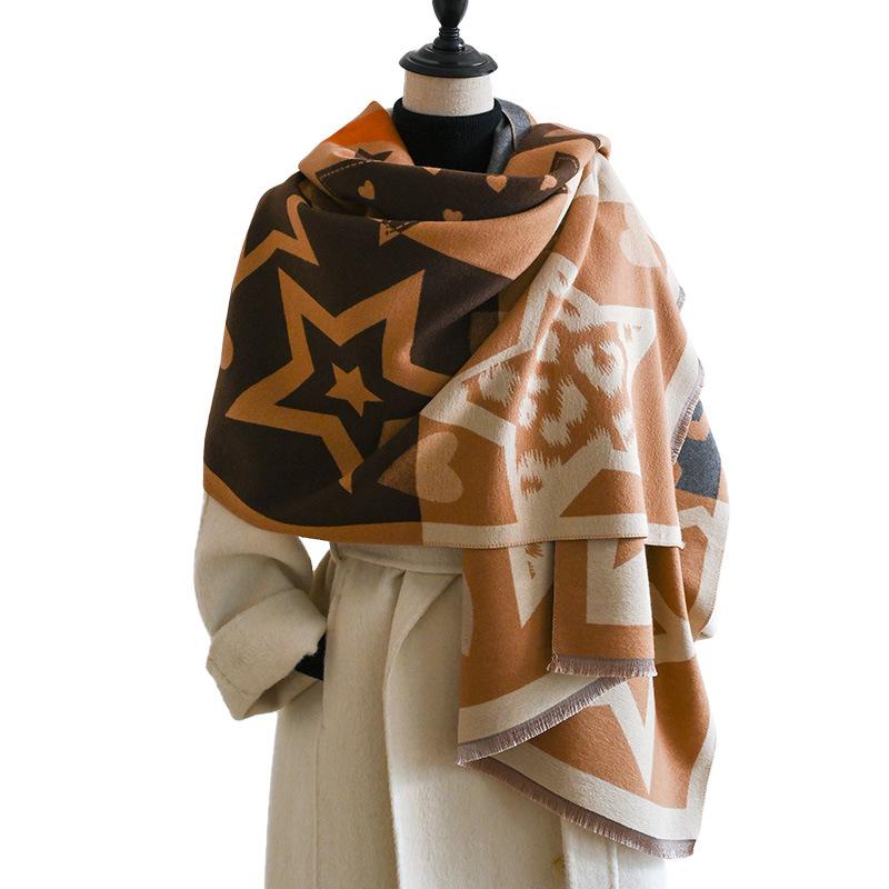 Five-Pointed Star Printing Fresh And Versatile Atmosphere Women'S Imitation Cashmere Warm Scarf Style Fashion Shawl