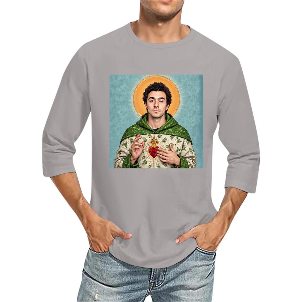 Мужская футболка с круглым вырезом и рукавом семь четвертей, мужская повседневная свободная футболка с рукавом семь четвертей