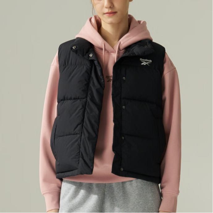 Reebok Comfortable Casual Fashion Solid Color Down Vest Women Vest Black 24FRM206WGH0