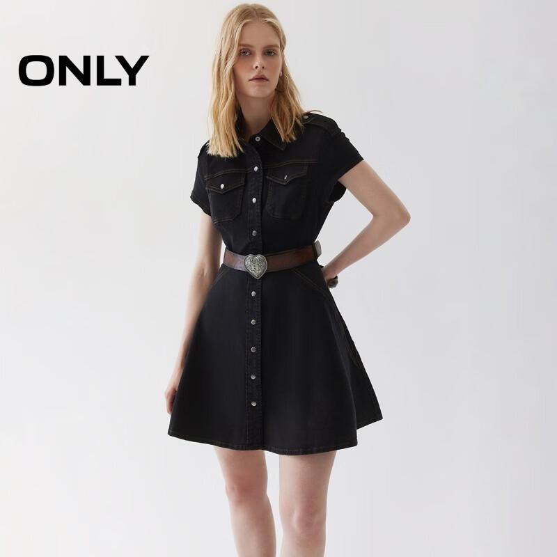ONLY Women's A-Line Lapel Denim Mini Shirt Dress