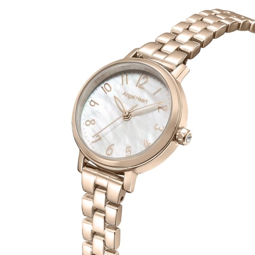 AngelHeart Women's Flowery Time Watch OA25PG-AM, Solar Battery, 30m Water Resistance, Sapphire Crystal, White Pearl Dial, Stainless Steel