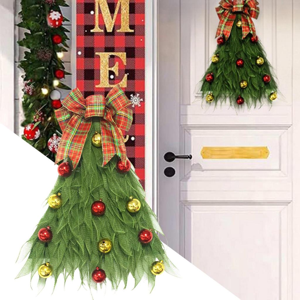 Christmas Door Wreath Realistic Rustic Tree Shaped Garland Front Door Wreath Decoration For Wall Indoor Porch Garage Window