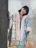 Large Size Rabbit Fur Collar Hooded Fleece Thickened Plaid Cape Shawl Medium And Long Granular Fleece Coat 1185 #