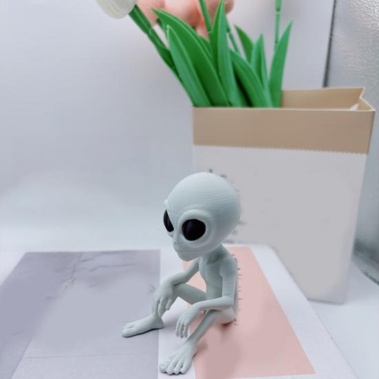 3D-печатная статуэтка инопланетянина, Научно-фантастическая скульптура инопланетянина на НЛО, Забавная сидящая фигурка инопланетянина, Креативное украшение для дома, офиса, рабочего стола, полки, рабочей станции, кофе