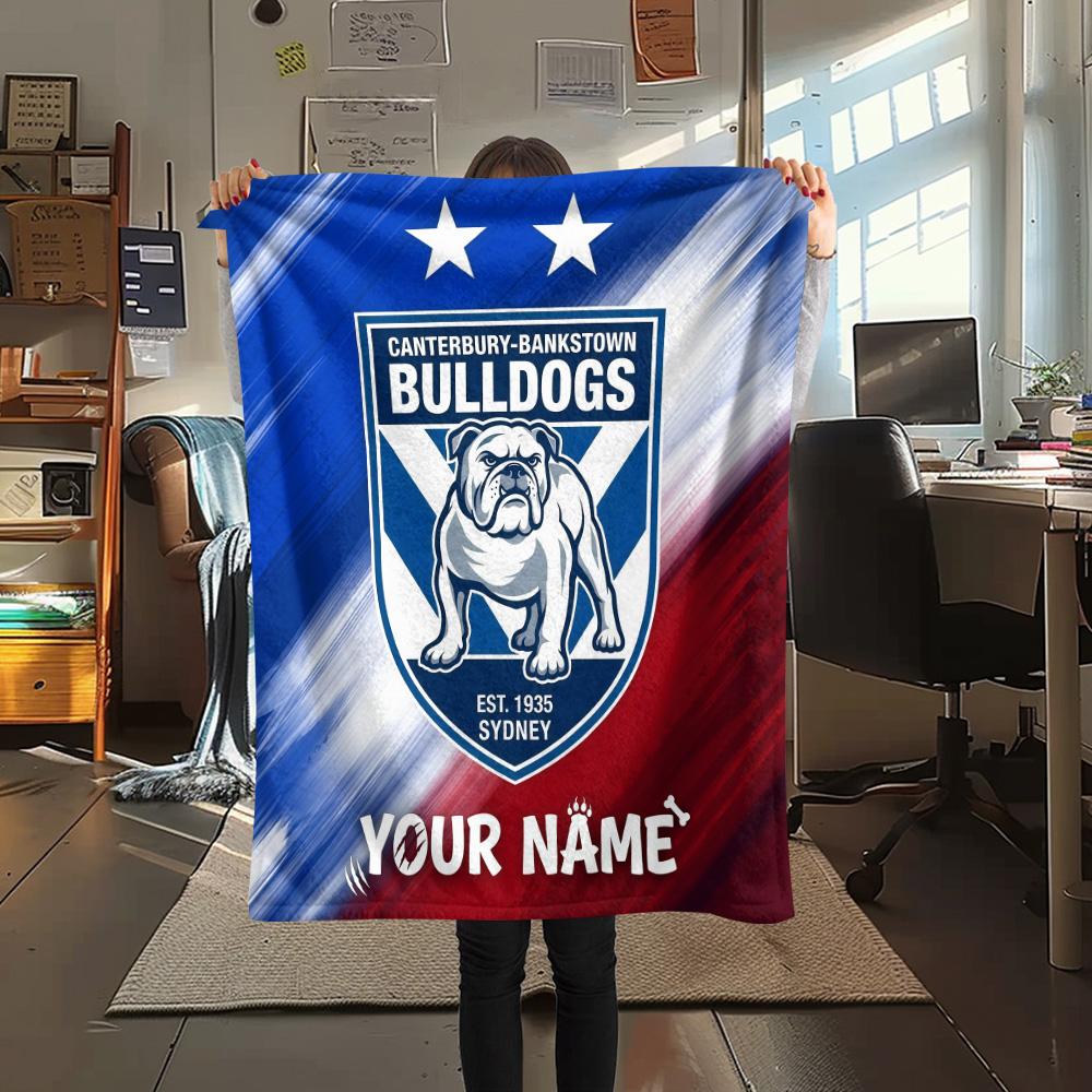 Custom Name Footscray Bulldogs Flannel Blanket, High quality Comfortable for All Seasons, Home Decor, Warmth and Comfort