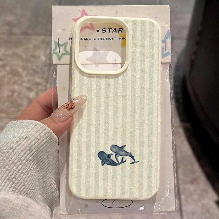 Чехол для телефона Ocean Elements с рисунком кита и полосками, цветами, для iPhone 17 Air 16 15 14 13 12 11 Pro Max XS X XR 16 Plus 16E 17E