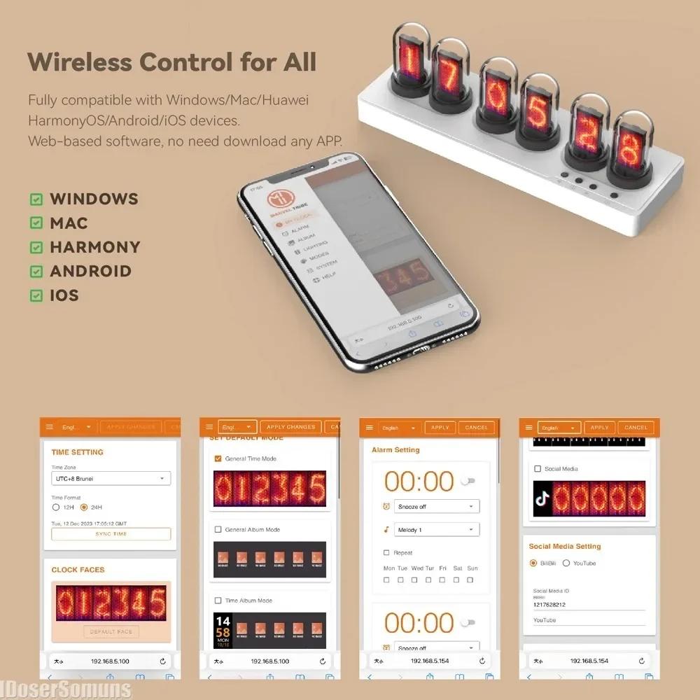 WIFI Mini IPS Nixie Tube Будильник с цветной подсветкой RGB Украшение игровой комнаты Настольные украшения
