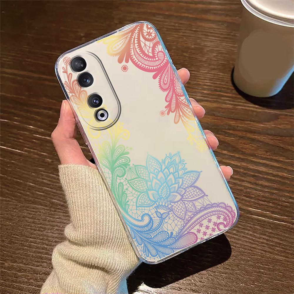 Масляная живопись Роза Чехол для телефона Для Honor 200 90 Lite X7 70 X8 Прозрачный Clear Ударопрочный Чехол Романтический Кружевной узор tpu