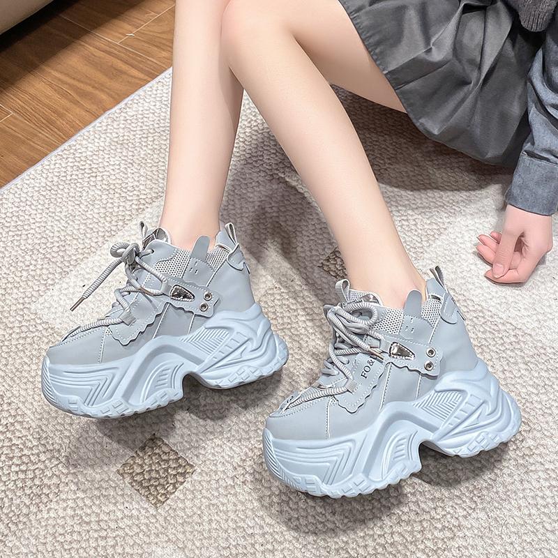 Fashion New High Platform Sneakers Women Thick Sole Non Slip Sports Dad Shoes Woman Korea PU Leather Chunky Sneakers 2023 Spring