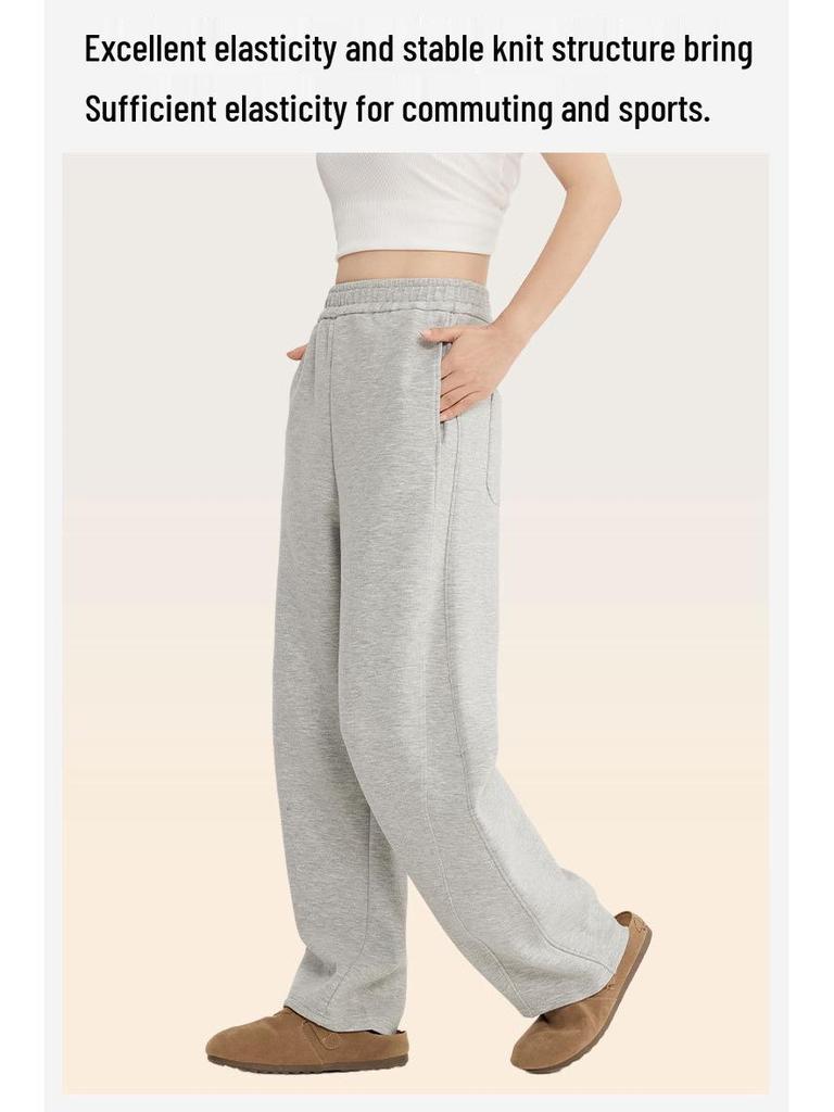 Women's Fleece-Lined Scimitar Pants: Autumn/Winter Straight-Leg, Slimming, Sporty, Casual Wide-Leg Trousers