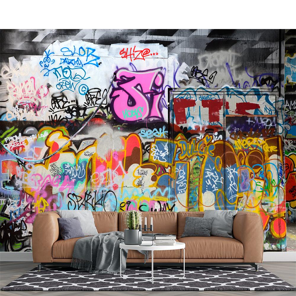 3d Graffiti Large Mural Fashion Style Trend Street Wall Mural Brick Graffiti Wallpaper Kids Bedroom Murals Home Decor