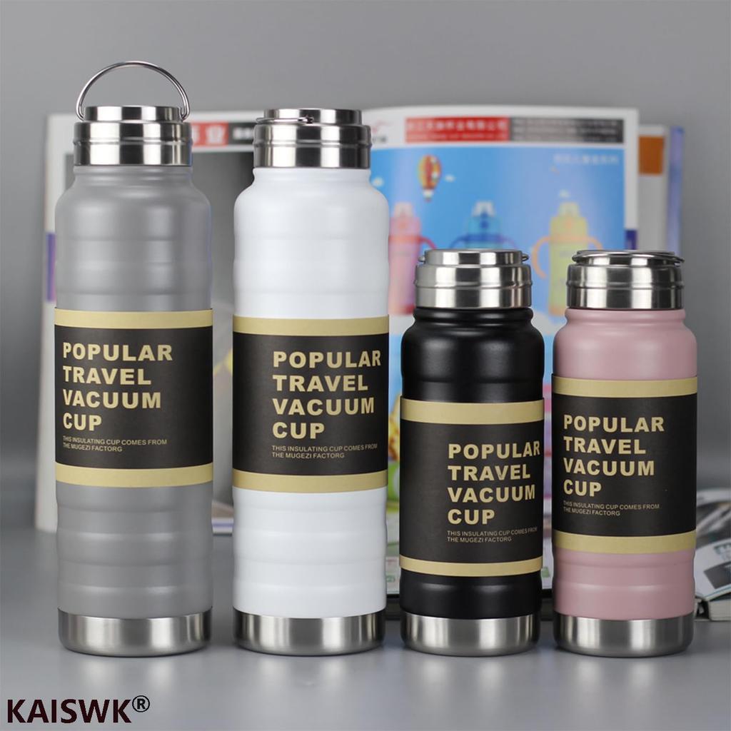 Бутылка для воды 1 литр Бутылка из нержавеющей стали Холодоизоляция Теплоизоляция 600 мл Вакуумная Двойная Структура Прямое Питьё Широкое Горло Кемпинг Спорт