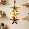 Starfish And Fish Pendant Decor Lighted Wooden Wall Decor, Beachy with Warm LEDs, Bathroom Bedroom Coastal Nautical Hanging for Beach House