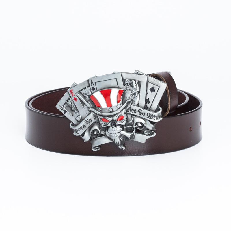 Ремень из сплава с черепом и серебряной пряжкой в виде игральной карты с пуговицами, модный молодежный ремень