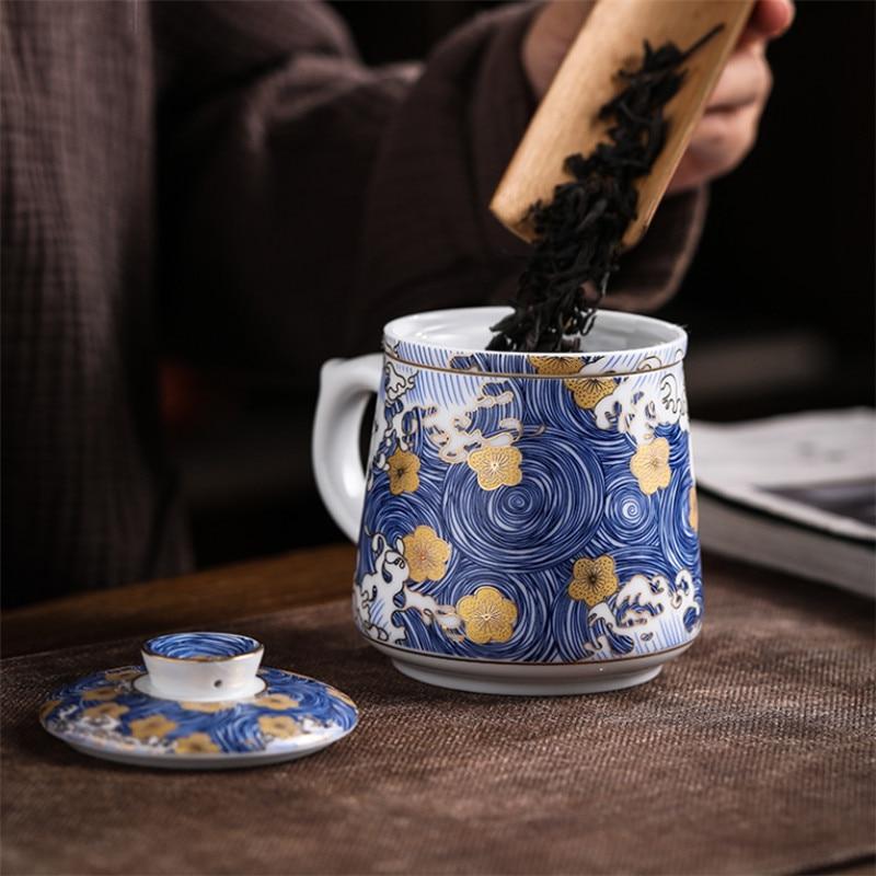 Color Coffee Creative Enamel Mugs Handmade Ceramic Teacups Porcelain High Quality Tea Cup With Cover And Filter Tea Ceremony