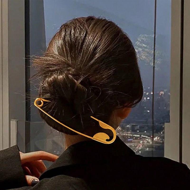 Creative Safety Pin Metal Hair Claw Clip Large Barrette for Thick Hair Girls Daily Fashion Hairstyle Accessory