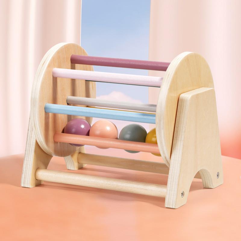 Montessori Wooden Tabletop Rolling Drum Children Coordination Toy Training