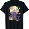 Kawaii Pastel Goth Cute Creepy Halloween Black Cat Witch Hat T-Shirt