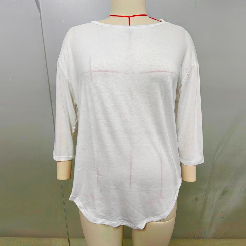 Women's Fashion Floral Print 7/10 Sleeve Loose Round Neck Top