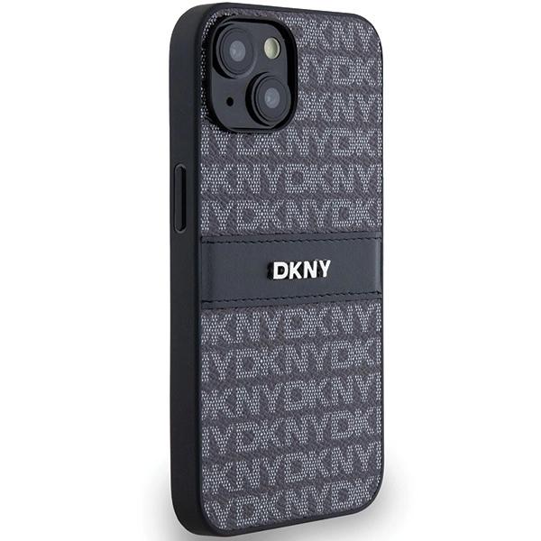 Dkny Leather Mono Stripe & Metal Logo Case For Iphone 15 Plus / 14 Plus - Black