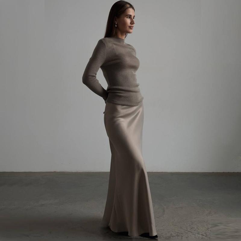 Длинная атласная юбка с высокой талией, женская летняя узкая модная элегантная юбка, женская повседневная лоскутная белая темпераментная уличная одежда для женщин 2024