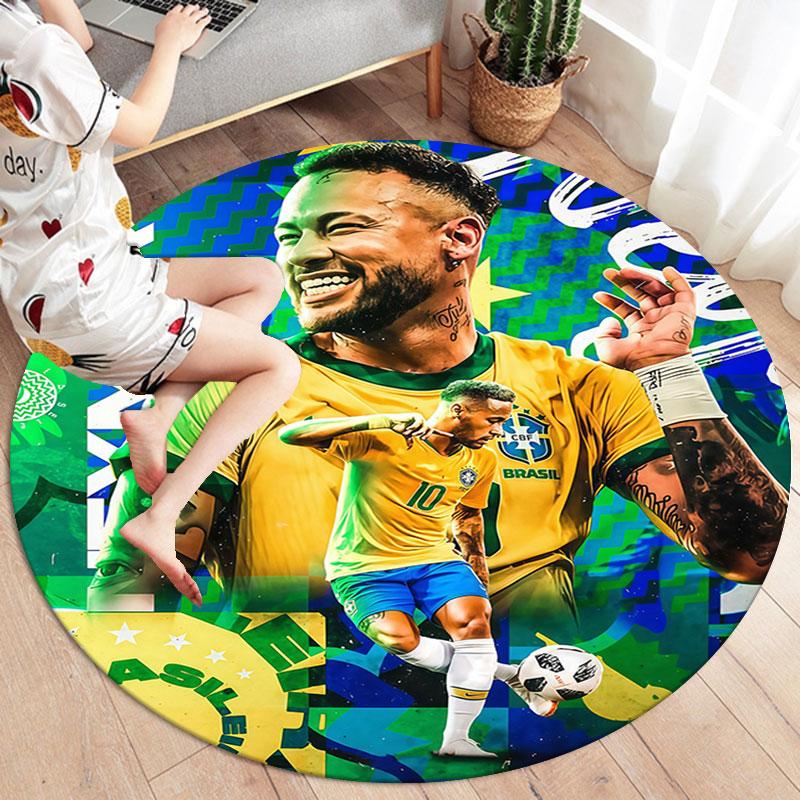Neymar Round Area Rug,Carpet Rug for Living Room Bedroom Sofa Playroom Decor,Non-slip Floor Mat