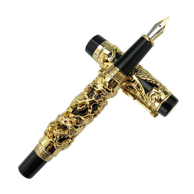 Jinhao Винтажная Металлическая Резьба Тиснение Дракон и Феникс Средний Наконечник Тяжелая Перьевая Ручка Благородная Офисная Школьная