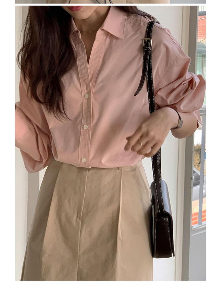 2025 Korean Chic French Style Loose-Fit Pink Long-Sleeve Shirt for Women