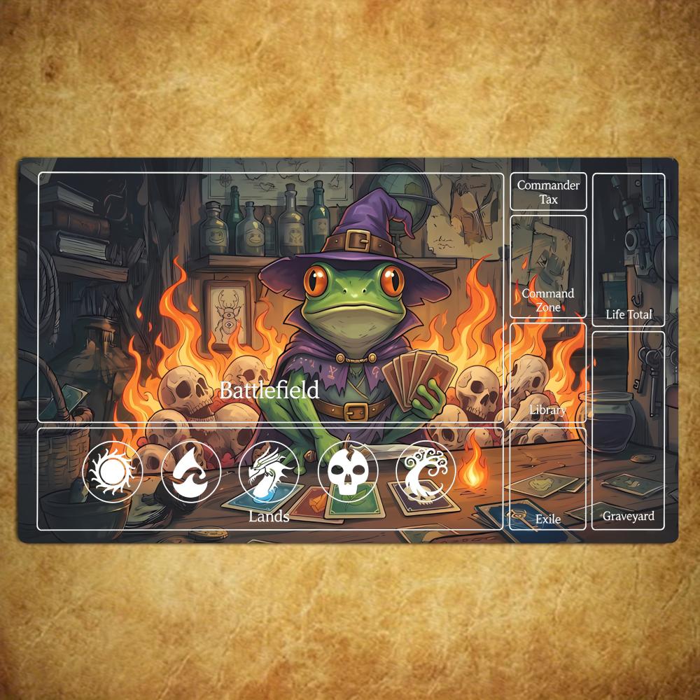 Cauldron Fire Frog Mage Mouse Pad Card Playmat Stitched with Magic Zones Game Mats for MTG/TCG Battle Mat