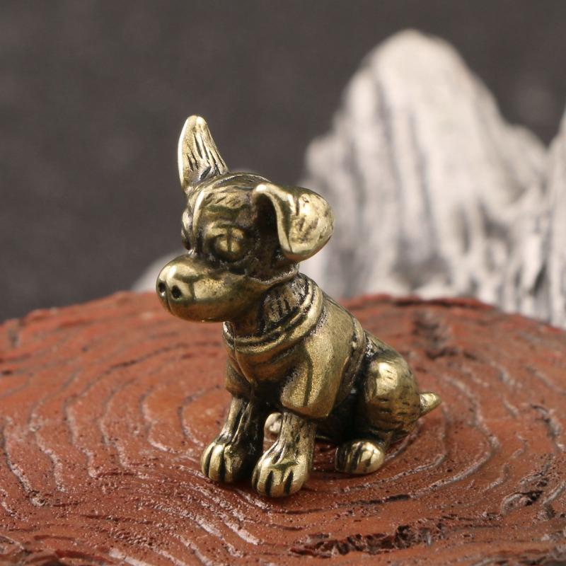 Solid Copper Puppy Miniatures Figurines Antique Brass Ornaments Cute Dog Statue Tea Pet Desk Ornaments Home Decoration Crafts