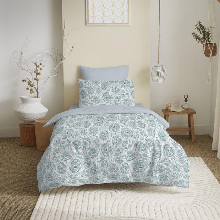 Complete Reversible Duvet Cover Pack for 90 X 190 Cm Bed Agathe Celadon