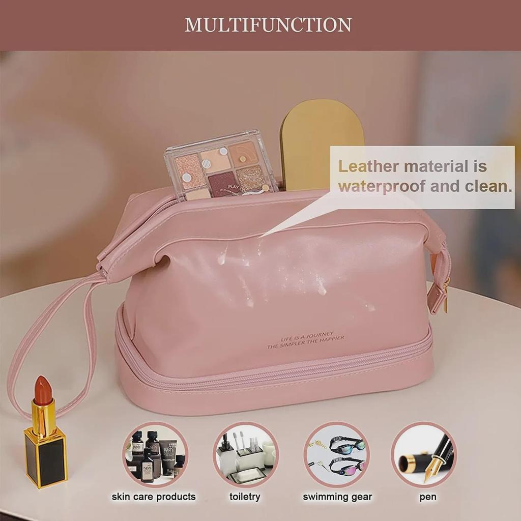 Double-Layer Waterproof Cosmetic Bag - Large Capacity, High-End, Multi-Function Storage