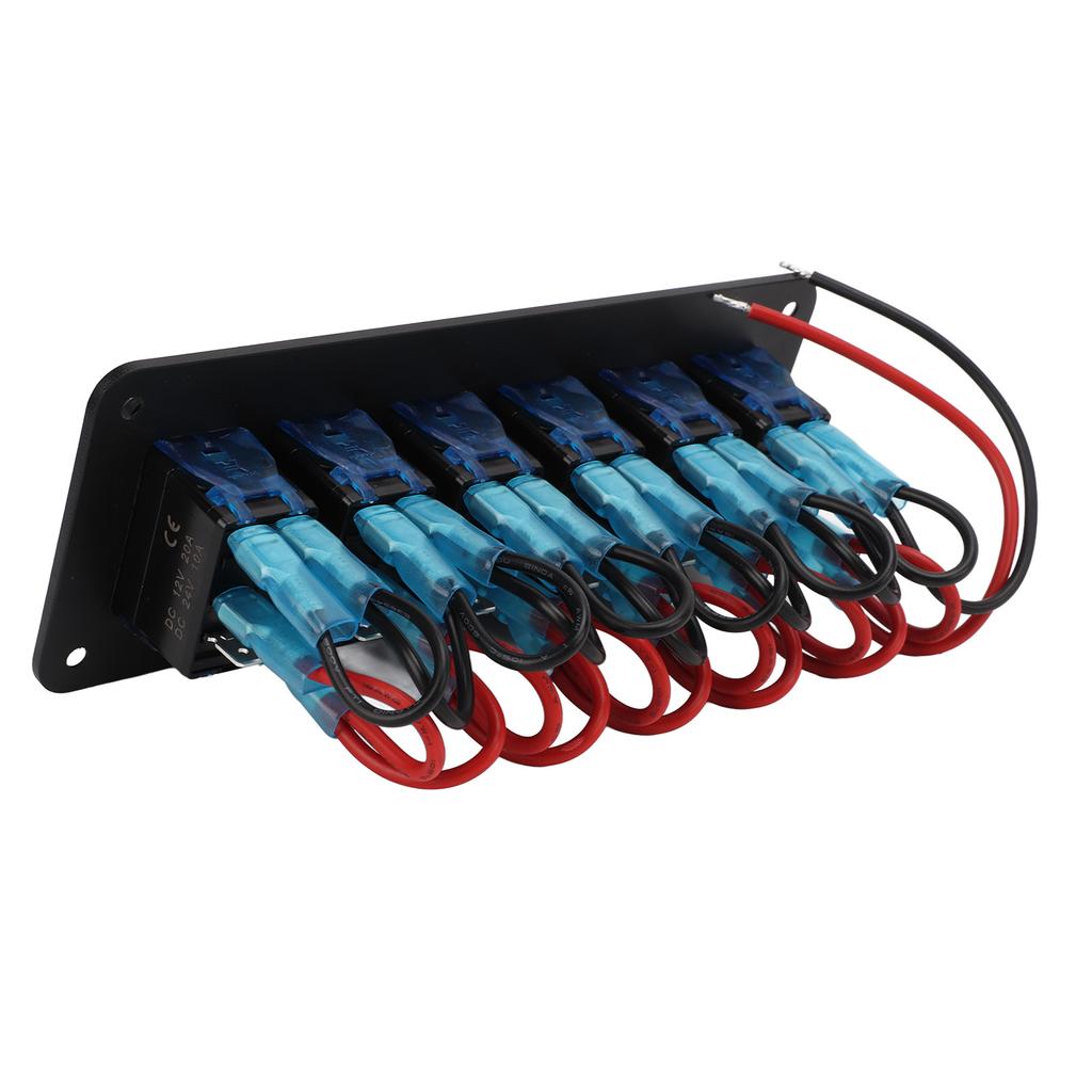 Панель кулисных переключателей на 6 клавиш, защита от перегрузки, светодиодная синяя подсветка, водонепроницаемость IP65 для транспортных средств 12–24 В, лодок, внедорожников, грузовиков