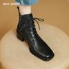 2024 New Women Boots Ankle Boots Thick High Heels Genuine Leather Shoes Woman Mature Office Lady Autumn Winter Lace-up Shoes