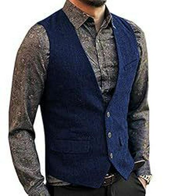 Мужской приталенный однобортный повседневный жилет - Идеально подходит для жениха и шаферов