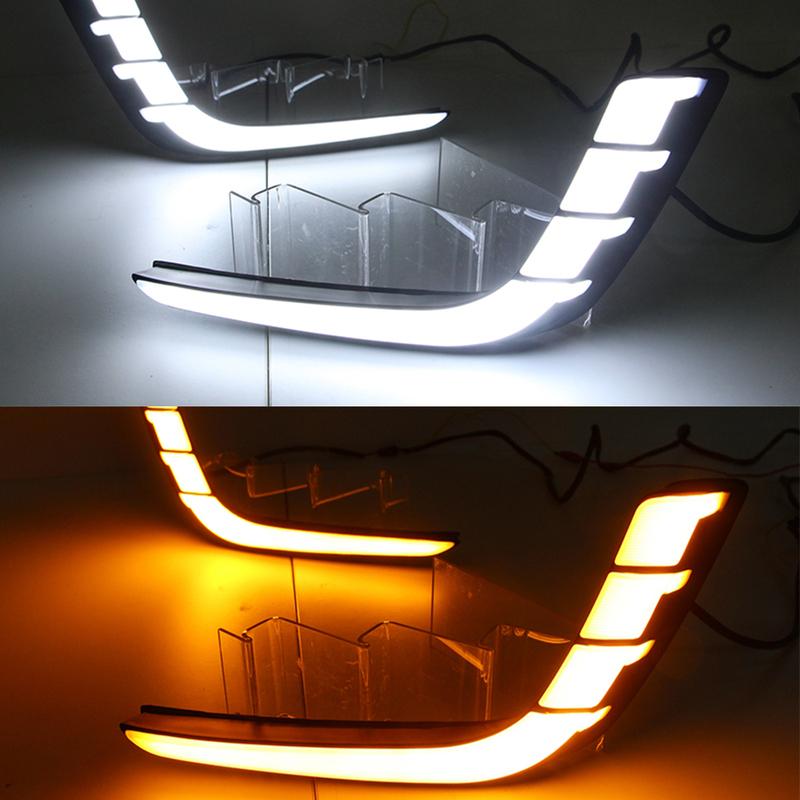 Car Flashing 1 Pair Car DRL For Suzuki Swift 2014 2015 2016 Daytime running lights Fog lamp cover with yellow turn signal