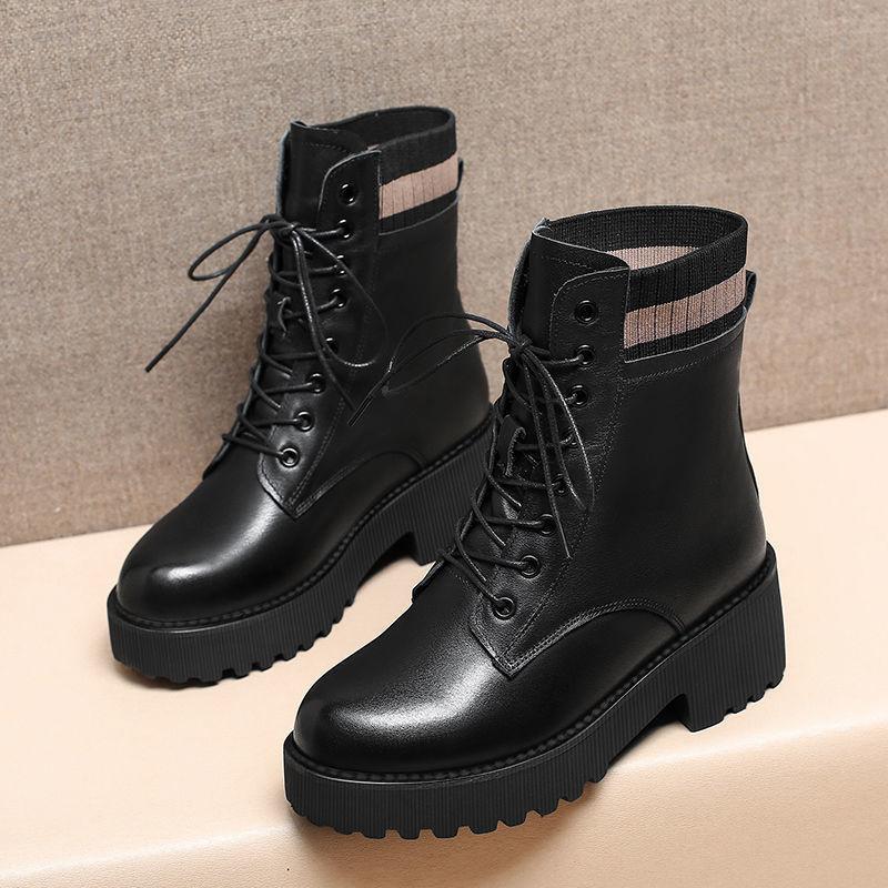 Shoes Support Martin Boots Spring and Autumn Single Fleece Boots Year British Style Fleece Platform Boots