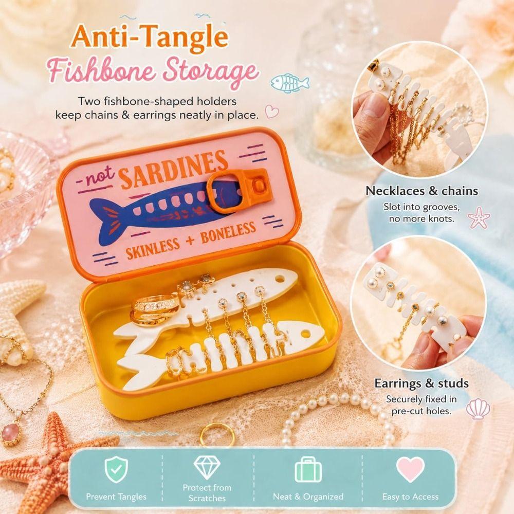Fishbone Insert Sardine Jewelry Box Plastic Portable Jewelry Case Mini Jewelry Organizer Daily Use