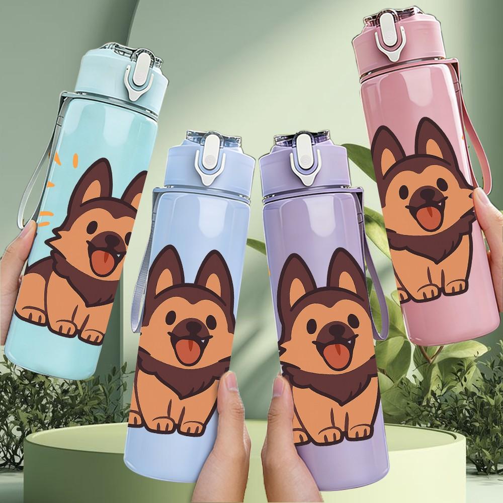 1PC Happy German Shepherd 750ml Color Plastic Sports Water Bottle Leakproof Flip Straw Lid Suitable for Sports Office Home Use