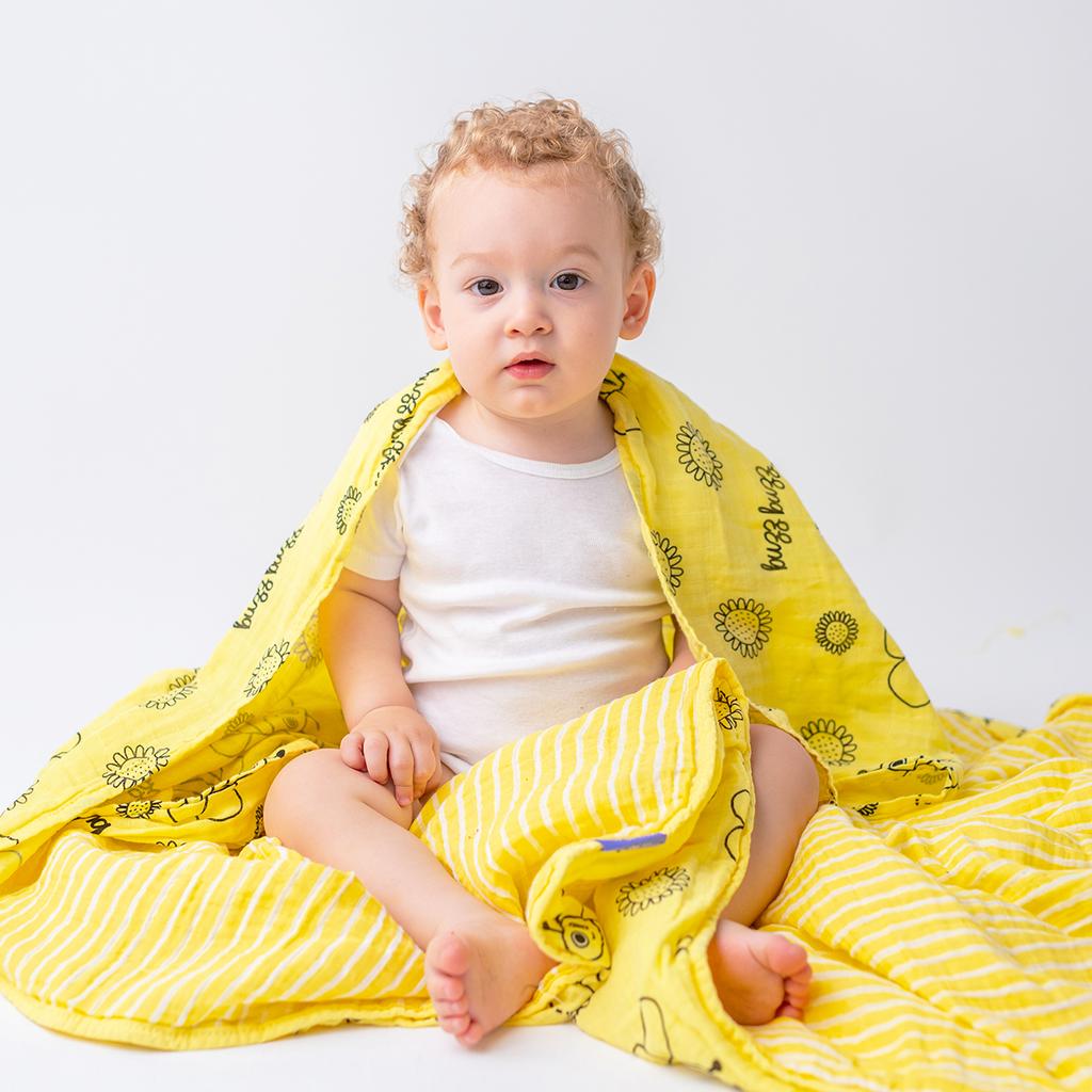 Milk&Moo Set of 2 Buzzy Bee Baby Muslin Swaddle Blanket, 100% Cotton, Ultra Soft