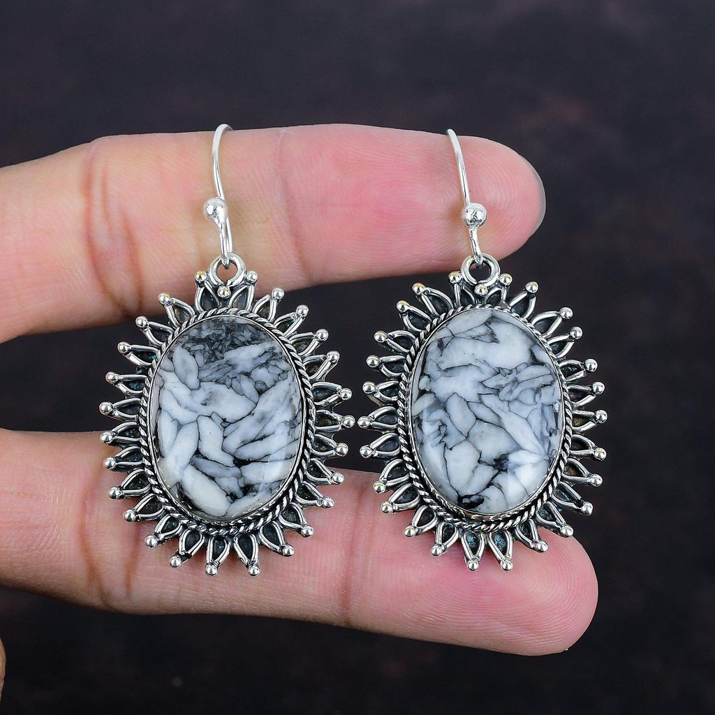 Серьги из яшмы Pinolith Jasper, оригинальные драгоценные камни, ювелирные изделия ручной работы, серьги из стерлингового серебра 925 пробы, антикварные серьги, ювелирные изделия из яшмы Pinolith Jasper, подарки для нее