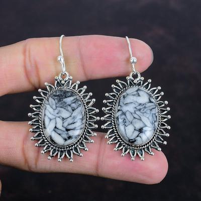Серьги из яшмы Pinolith Jasper, оригинальные драгоценные камни, ювелирные изделия ручной работы, серьги из стерлингового серебра 925 пробы, антикварные серьги, ювелирные изделия из яшмы Pinolith Jasper, подарки для нее