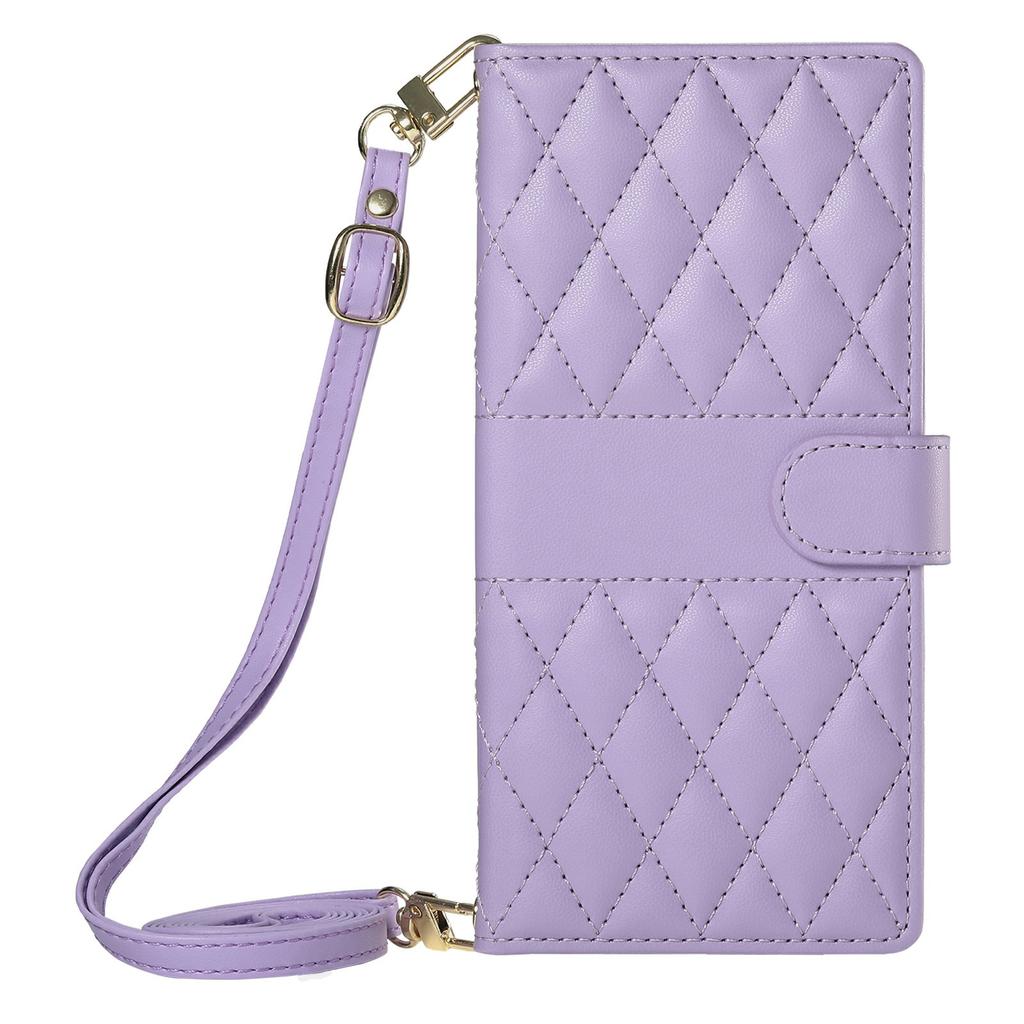 For Oppo Reno15 F 5G Wallet Case Rhombus Stitching Stand Leather Phone Cover with Long / Short Strap