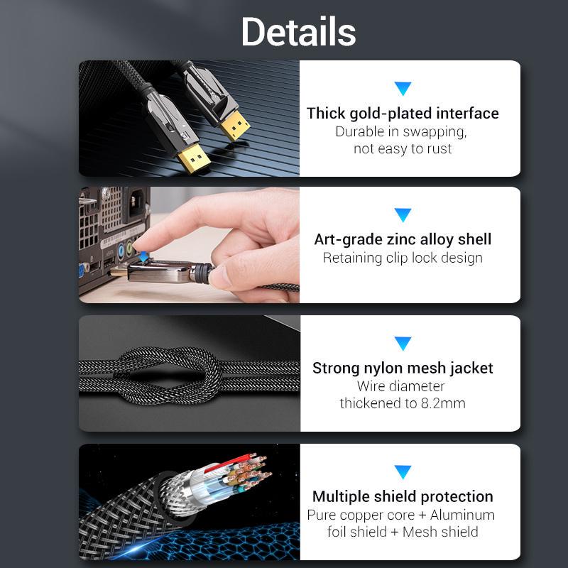 Кабель Vention DisplayPort 1.4, 8K, 60 Гц, высокоскоростной, 32,4 Гбит/с, кабель Display Port для видеоПК, ноутбука, кабель DP 1.4 Display Port 1.2