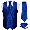 Formal Casual Vest Tie Set Mens Blue Silk Waistcoat Tuxedo Gilet Hankie Cufflinks