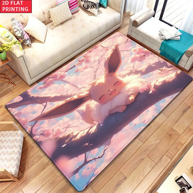 Cute Fluffy Cherry Blossom Fox Area Rug Non Slip Soft Floor Mat For Gaming Room Living Room Bedroom Decor Washable Carpet