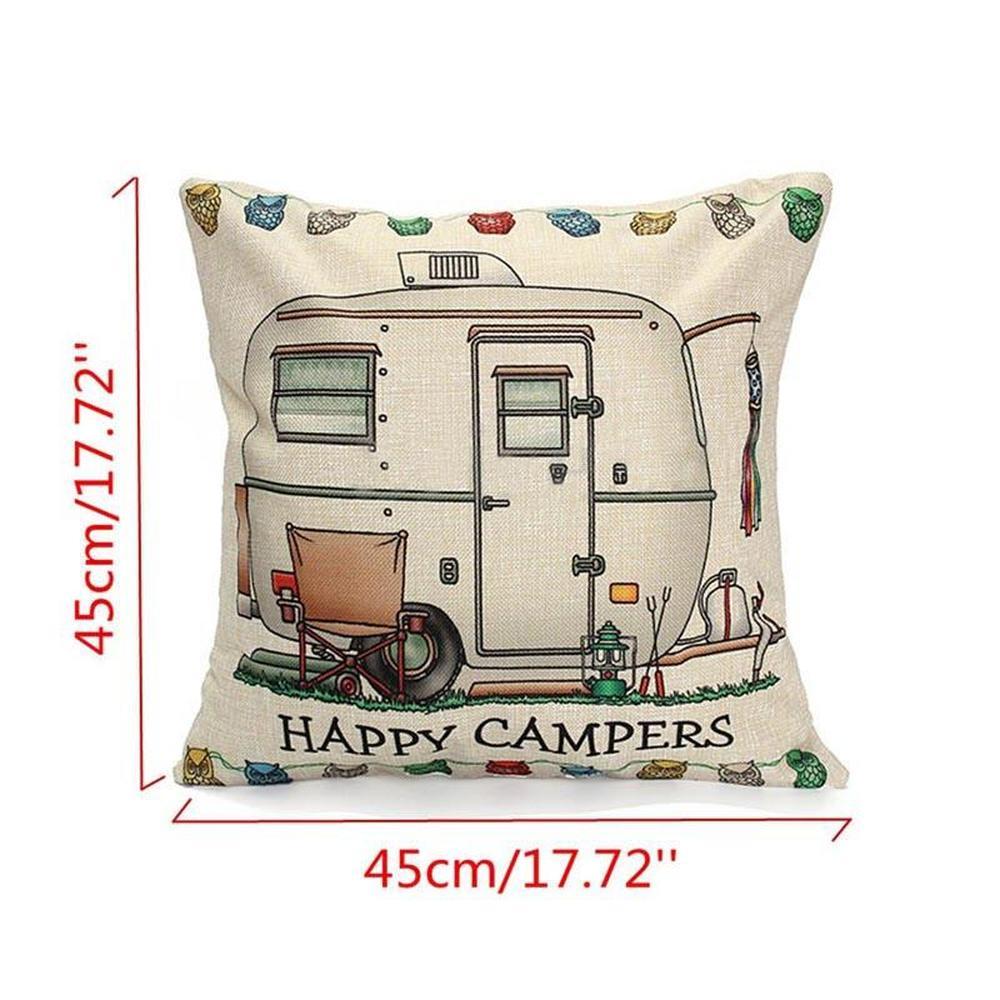 Happy Campers Cushion Covers Letter Pillow Case Camper Pillow Cover for Car