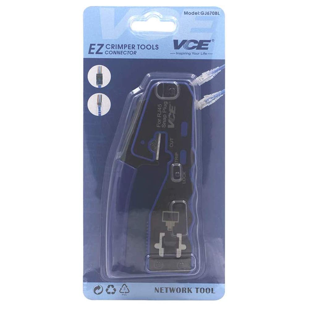 VCE GJ670BL Penetration Type RJ45 Crimping Tool Crimping Pliers Cutting During Crimping Compatible with CAT6A CAT6 CAT5E Penetration Type RJ45