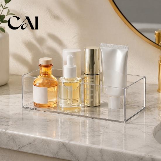 Bathroom Mirror Cabinet Storage Box, Highly Transparent Thickened PET Container, Stackable Clear Cosmetic Sample Holders Waterproof Organizer